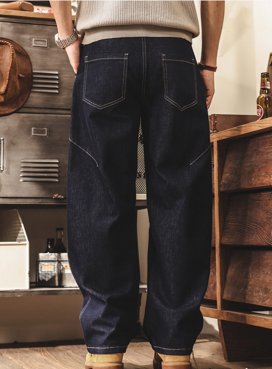 Oversized Baggy Korean Fit Washed Cotton Denim Pants - INDIGO