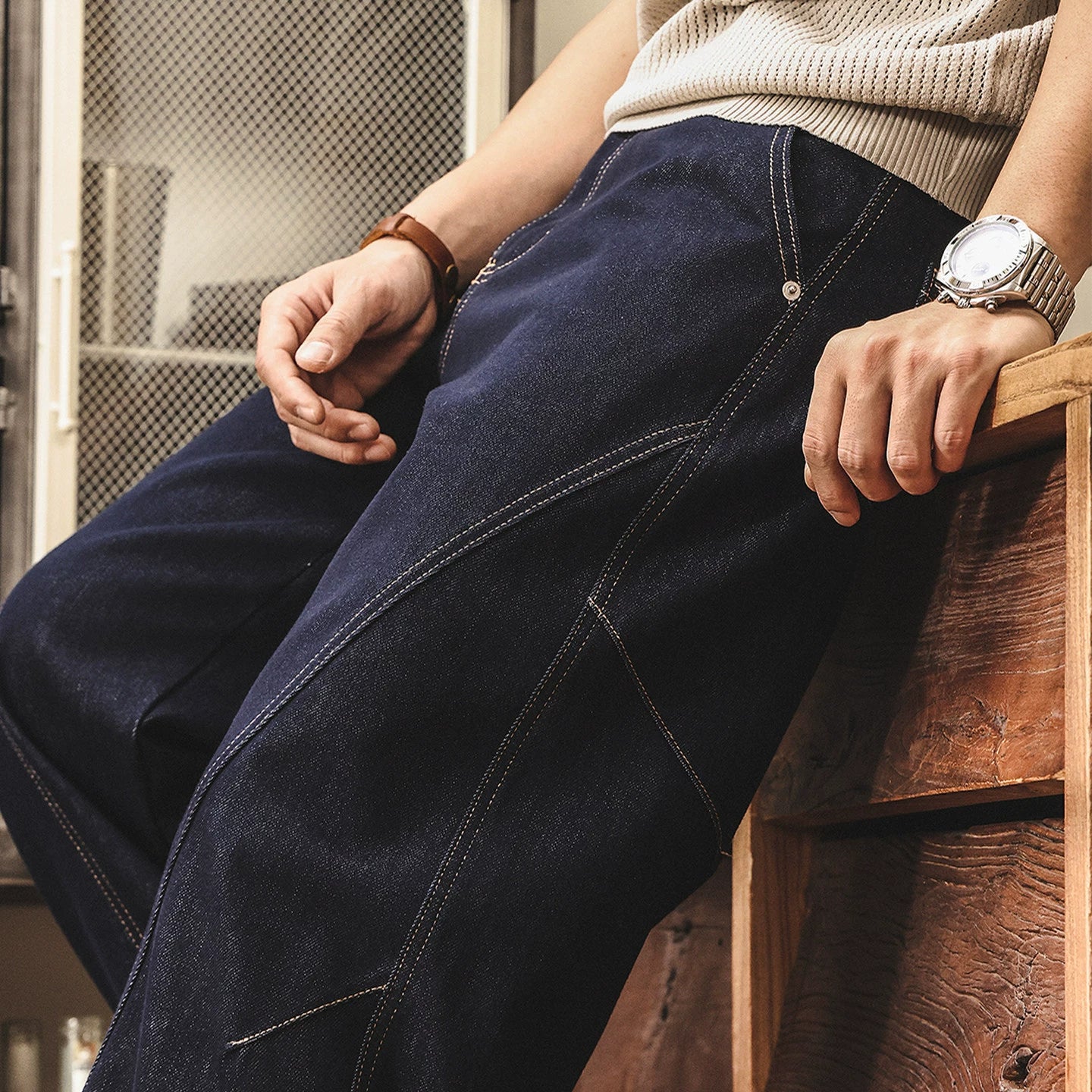 Oversized Baggy Korean Fit Washed Cotton Denim Pants - INDIGO