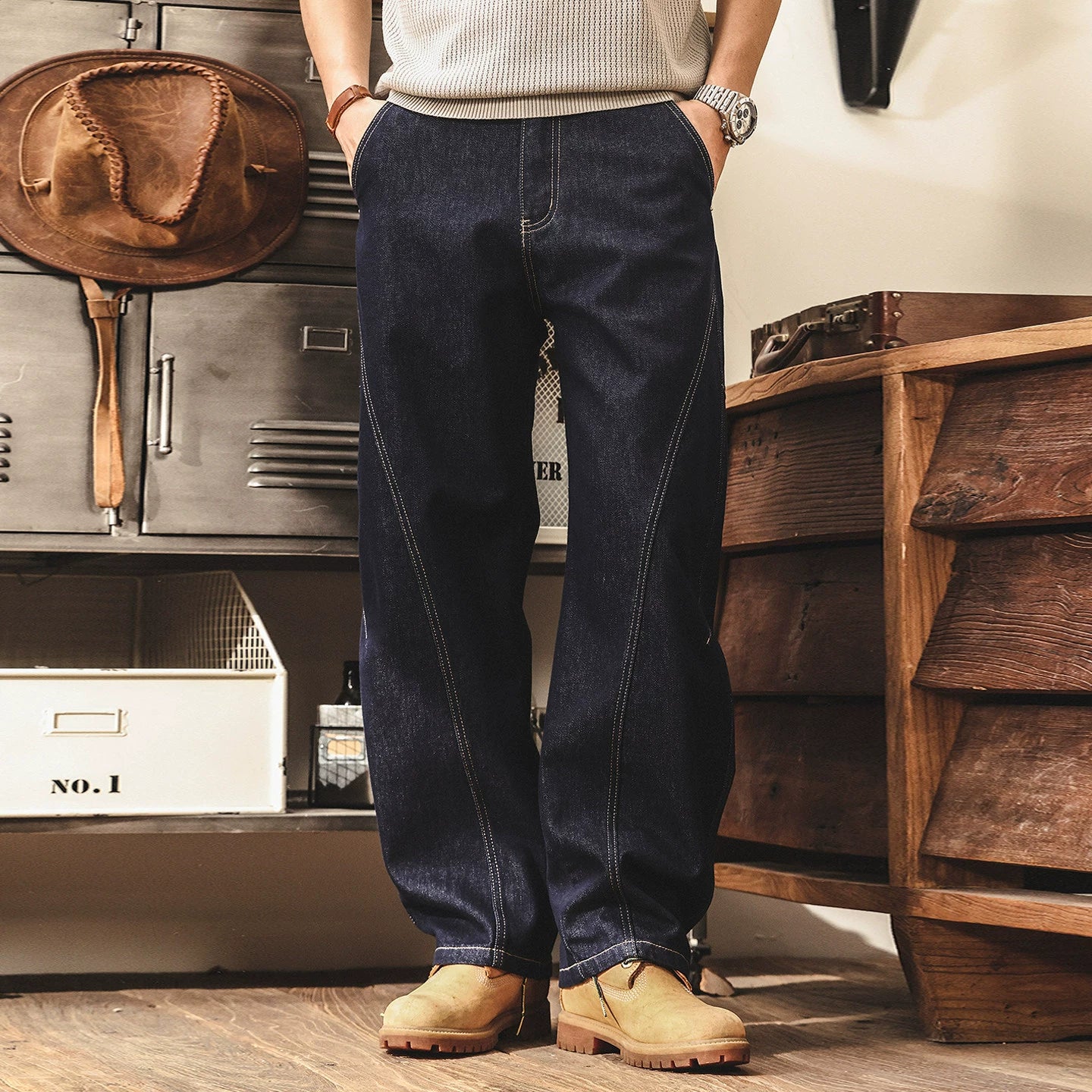 Oversized Baggy Korean Fit Washed Cotton Denim Pants - INDIGO
