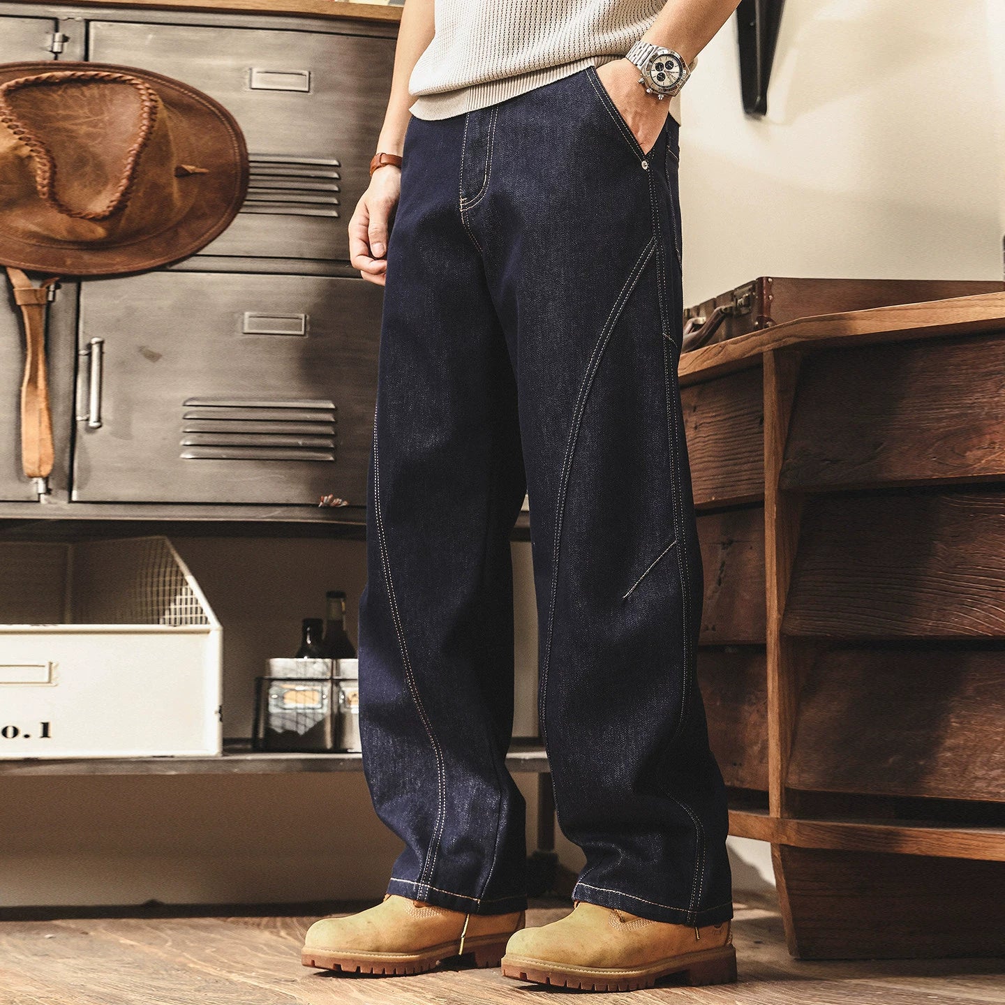 Oversized Baggy Korean Fit Washed Cotton Denim Pants - INDIGO