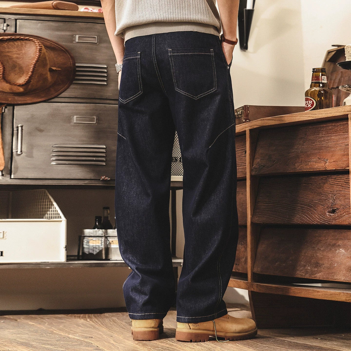 Oversized Baggy Korean Fit Washed Cotton Denim Pants - INDIGO