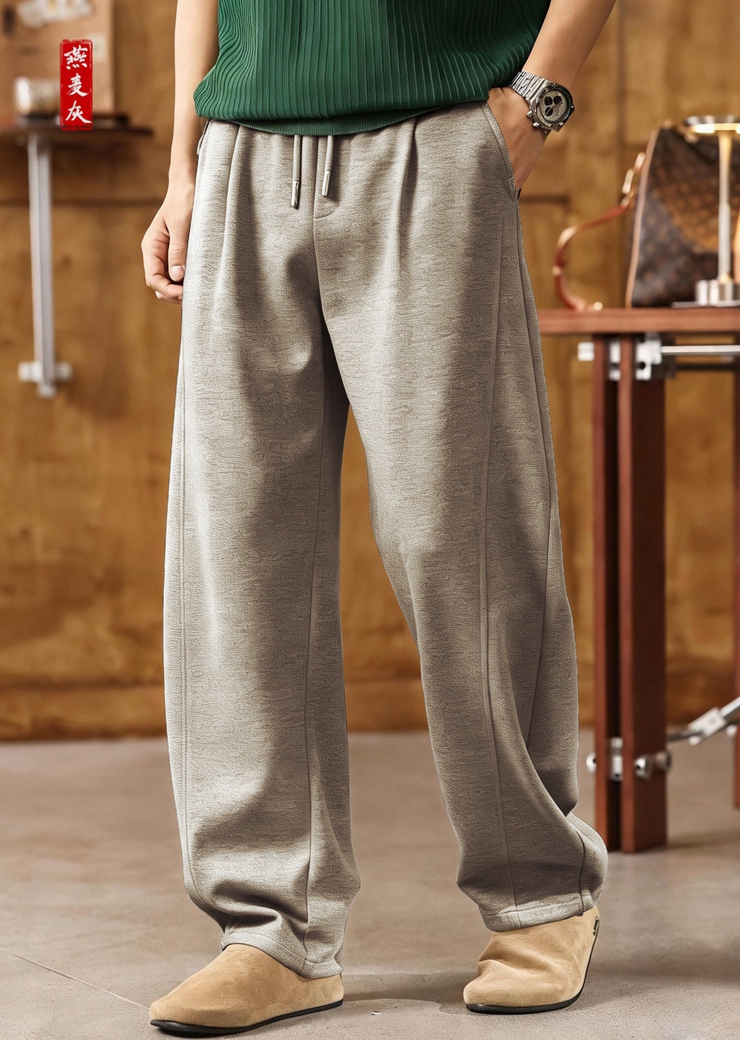 American Vintage Slouchy Curved-Cut Korean Sweatpants - ASHGREY