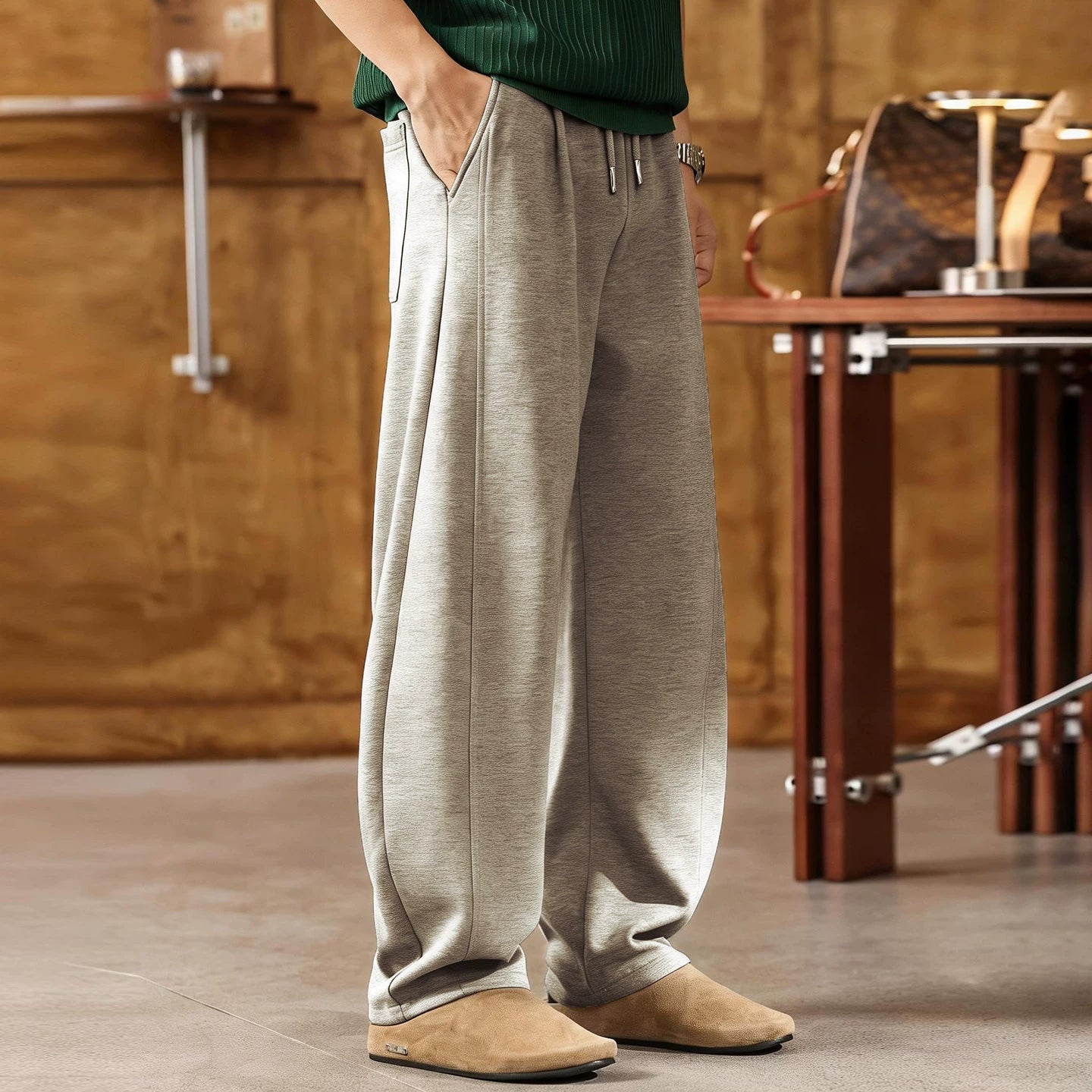 American Vintage Slouchy Curved-Cut Korean Sweatpants - ASHGREY