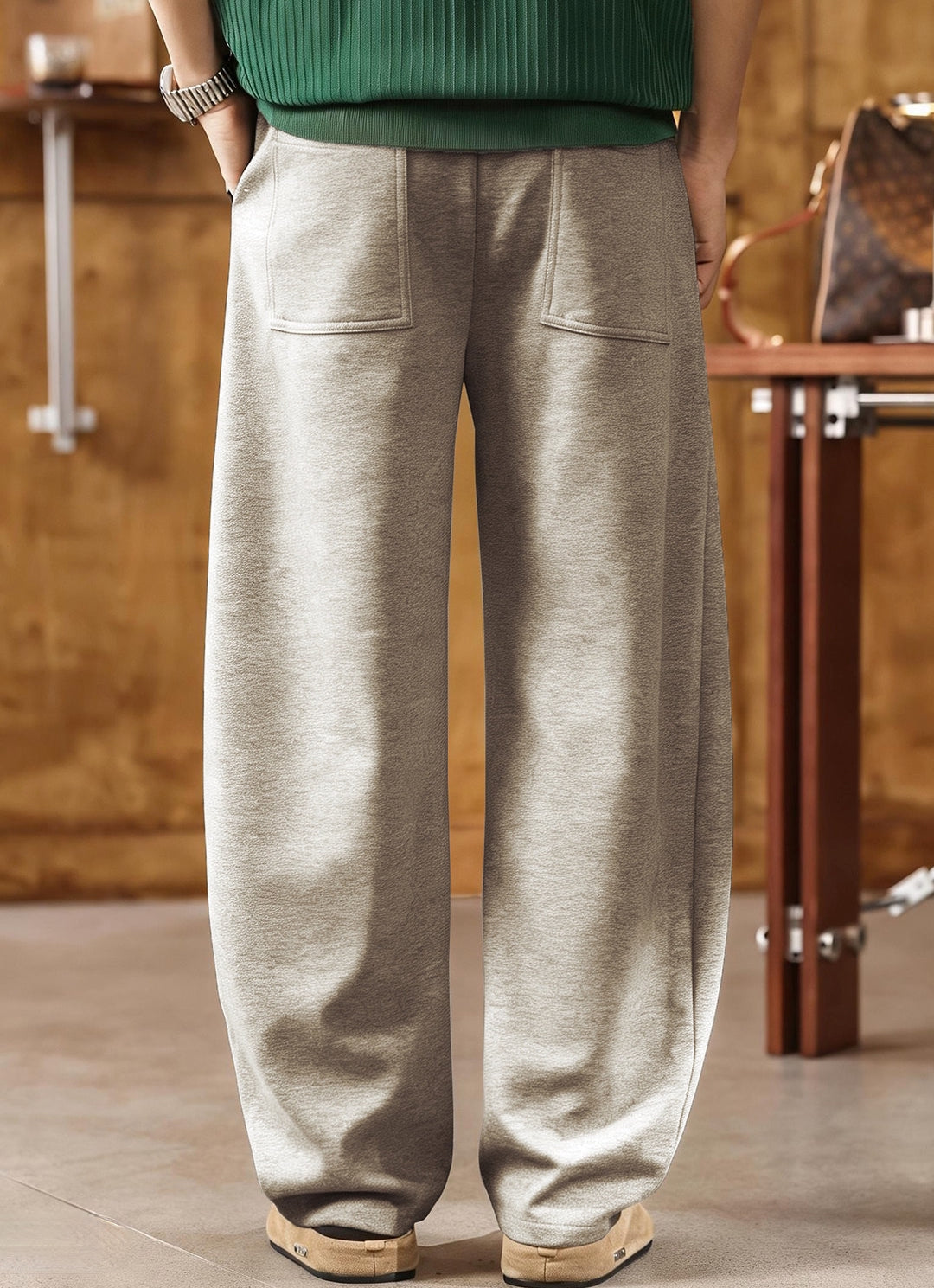 American Vintage Slouchy Curved-Cut Korean Sweatpants - ASHGREY