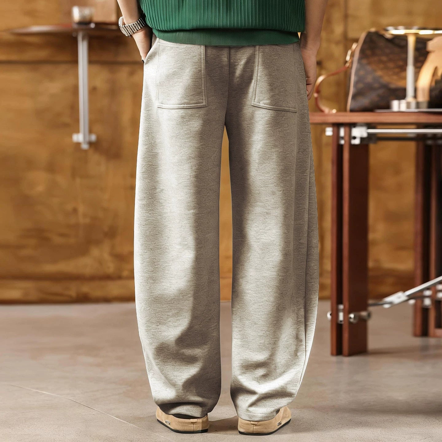 American Vintage Slouchy Curved-Cut Korean Sweatpants - ASHGREY
