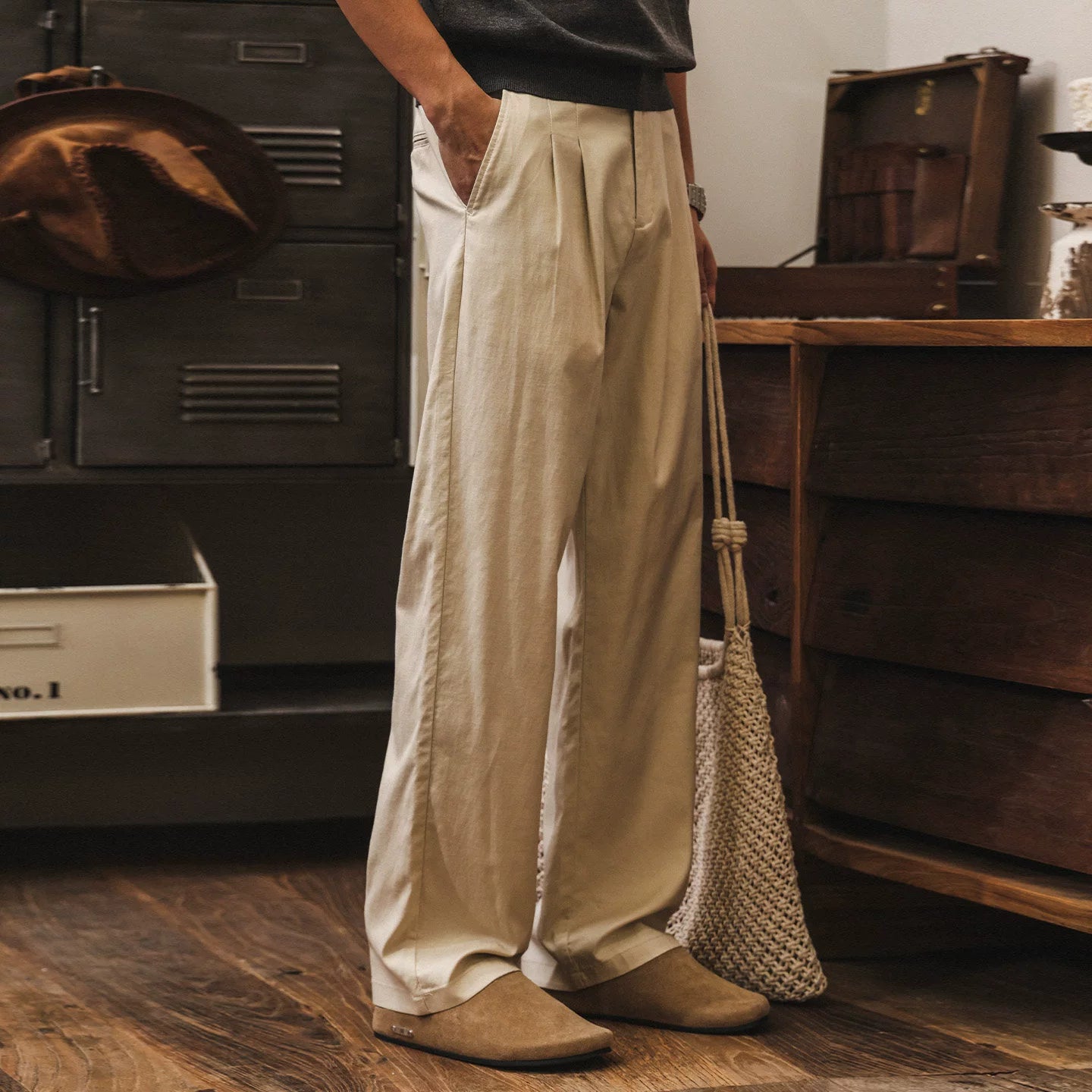 Retro Casual Pleated Flax Linen Pants  - BEIGE