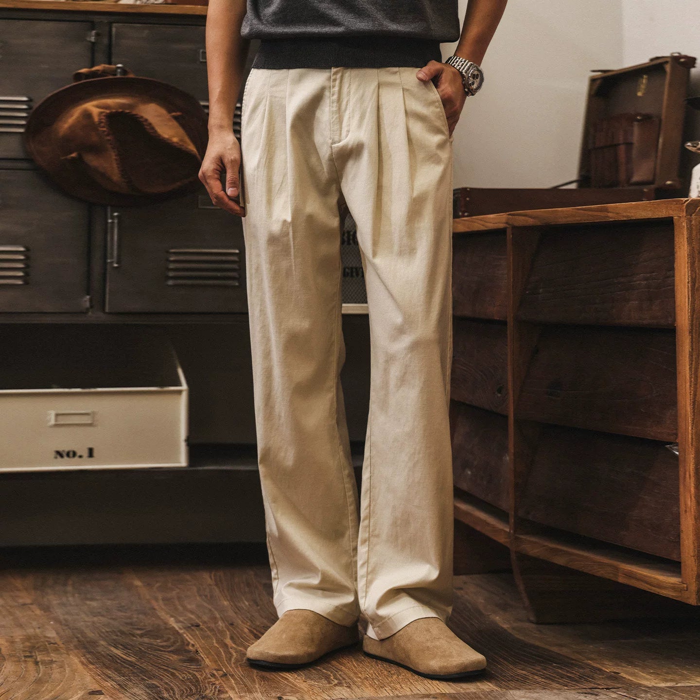 Retro Casual Pleated Flax Linen Pants  - BEIGE
