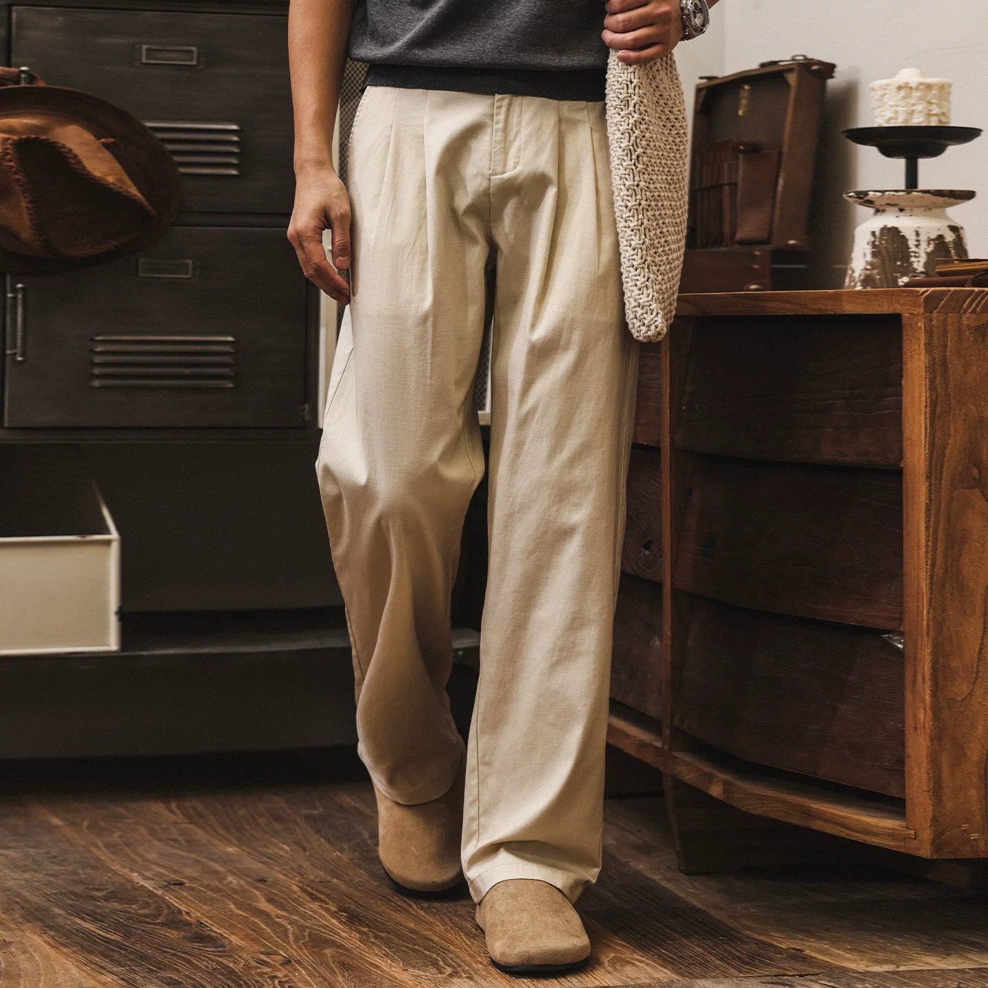 Retro Casual Pleated Flax Linen Pants  - BEIGE