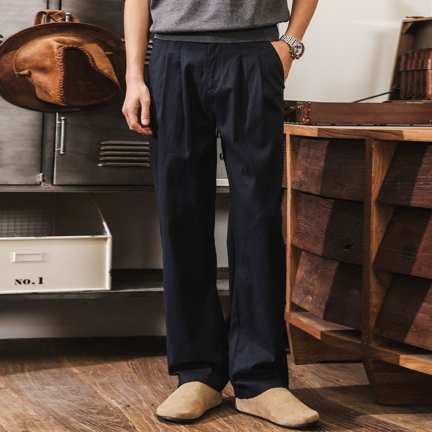 Retro Casual Pleated Flax Linen Pants  - NAVYBLUE