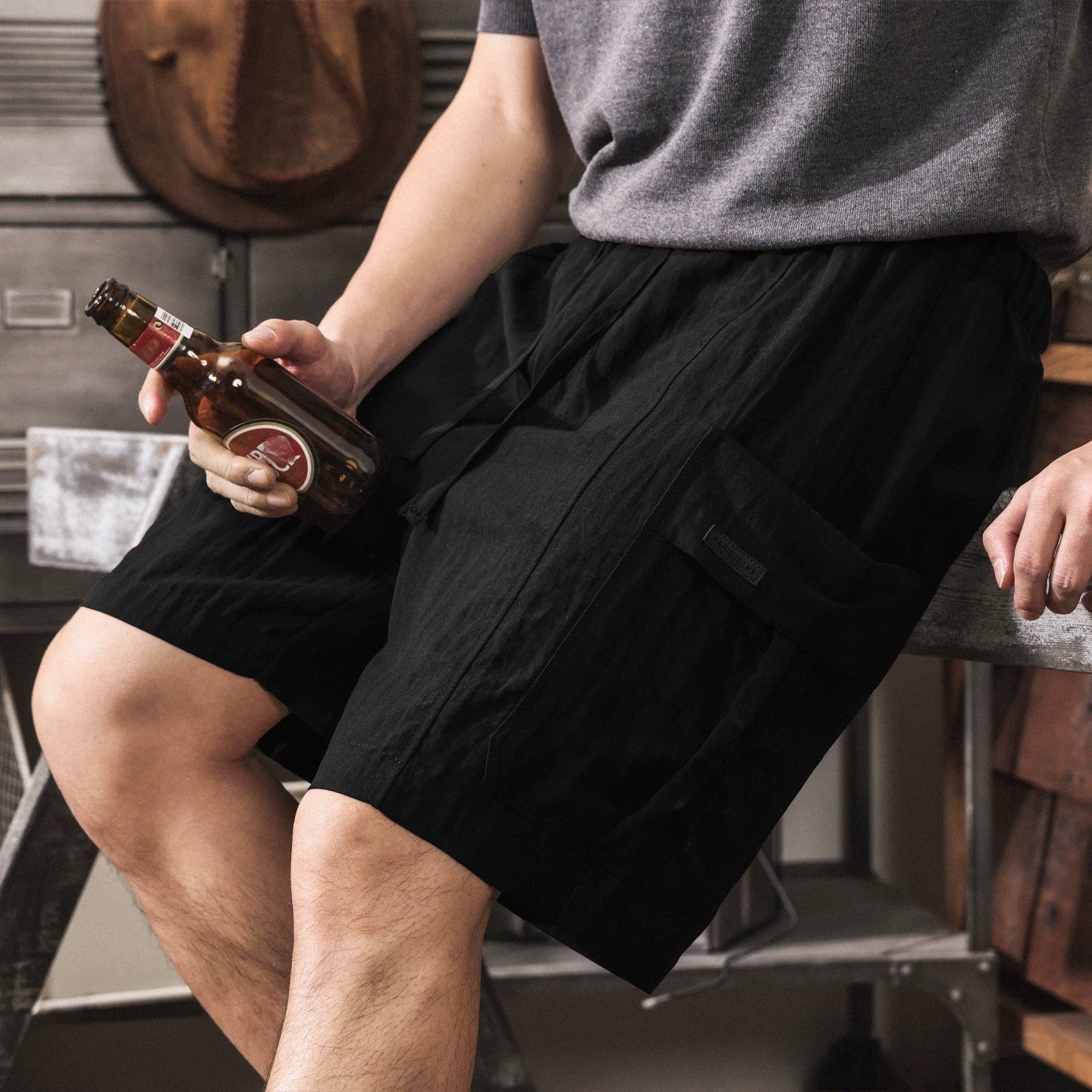 Harajuku-Style Cargo Lyocell Linen Shorts - BLACK