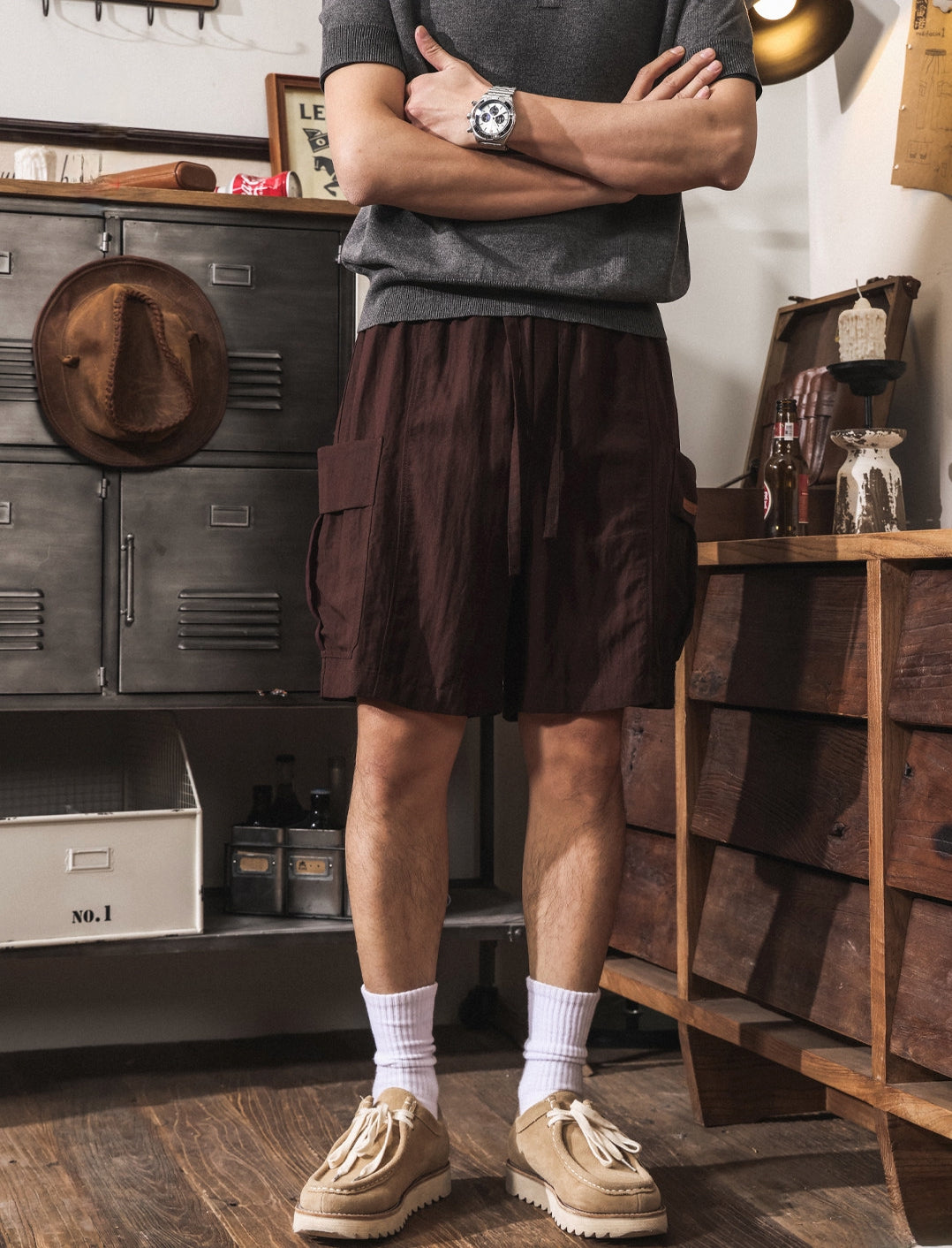 Harajuku-Style Cargo Lyocell Linen Shorts - PLUMPURPLE
