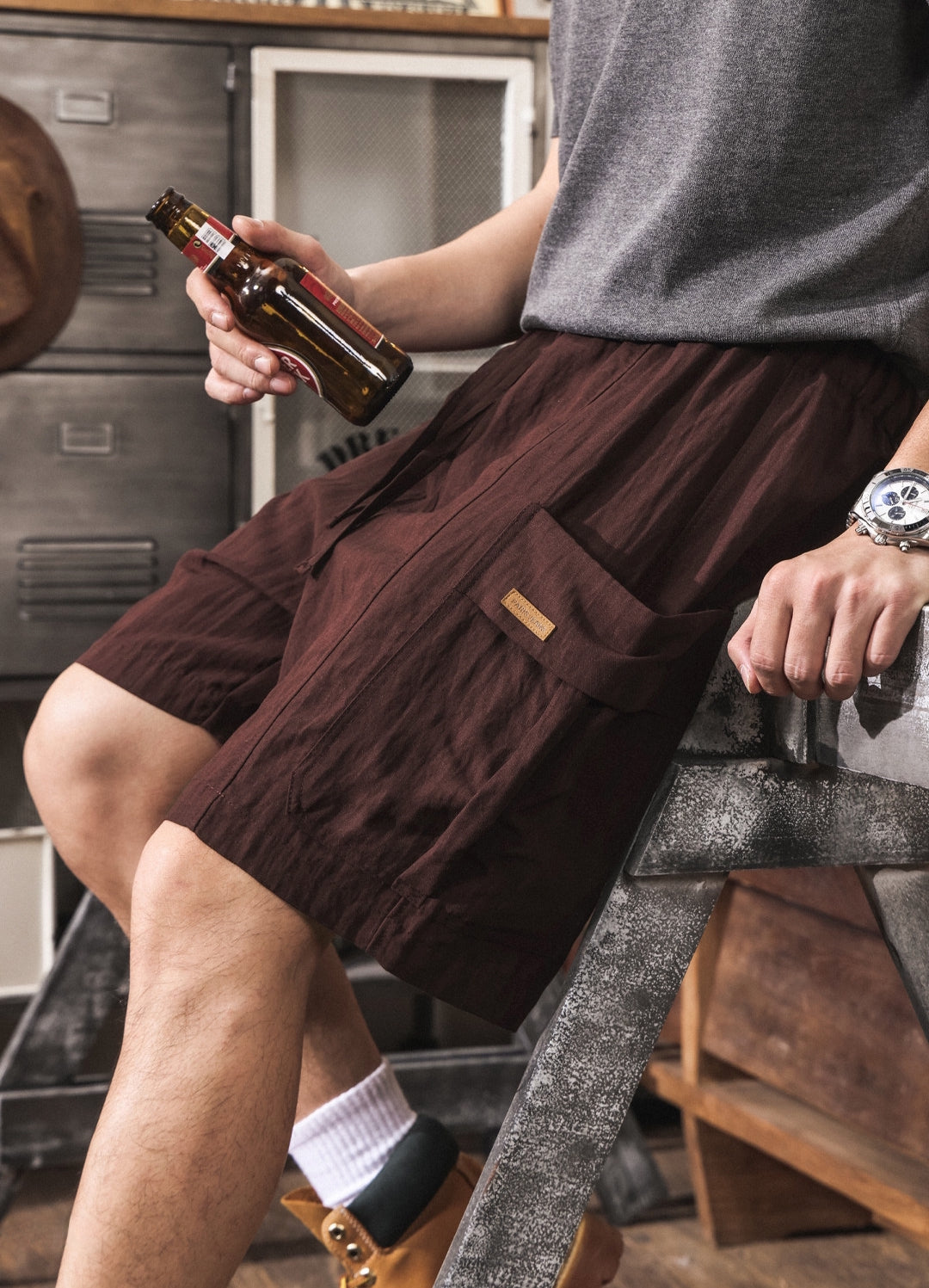 Harajuku-Style Cargo Lyocell Linen Shorts - PLUMPURPLE