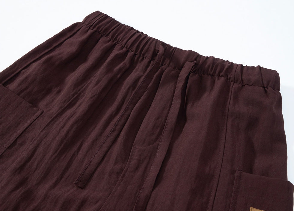Harajuku-Style Cargo Lyocell Linen Shorts - PLUMPURPLE