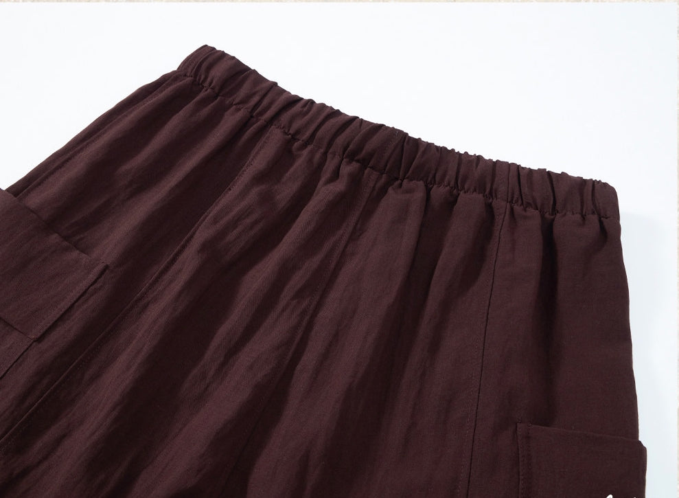 Harajuku-Style Cargo Lyocell Linen Shorts - PLUMPURPLE