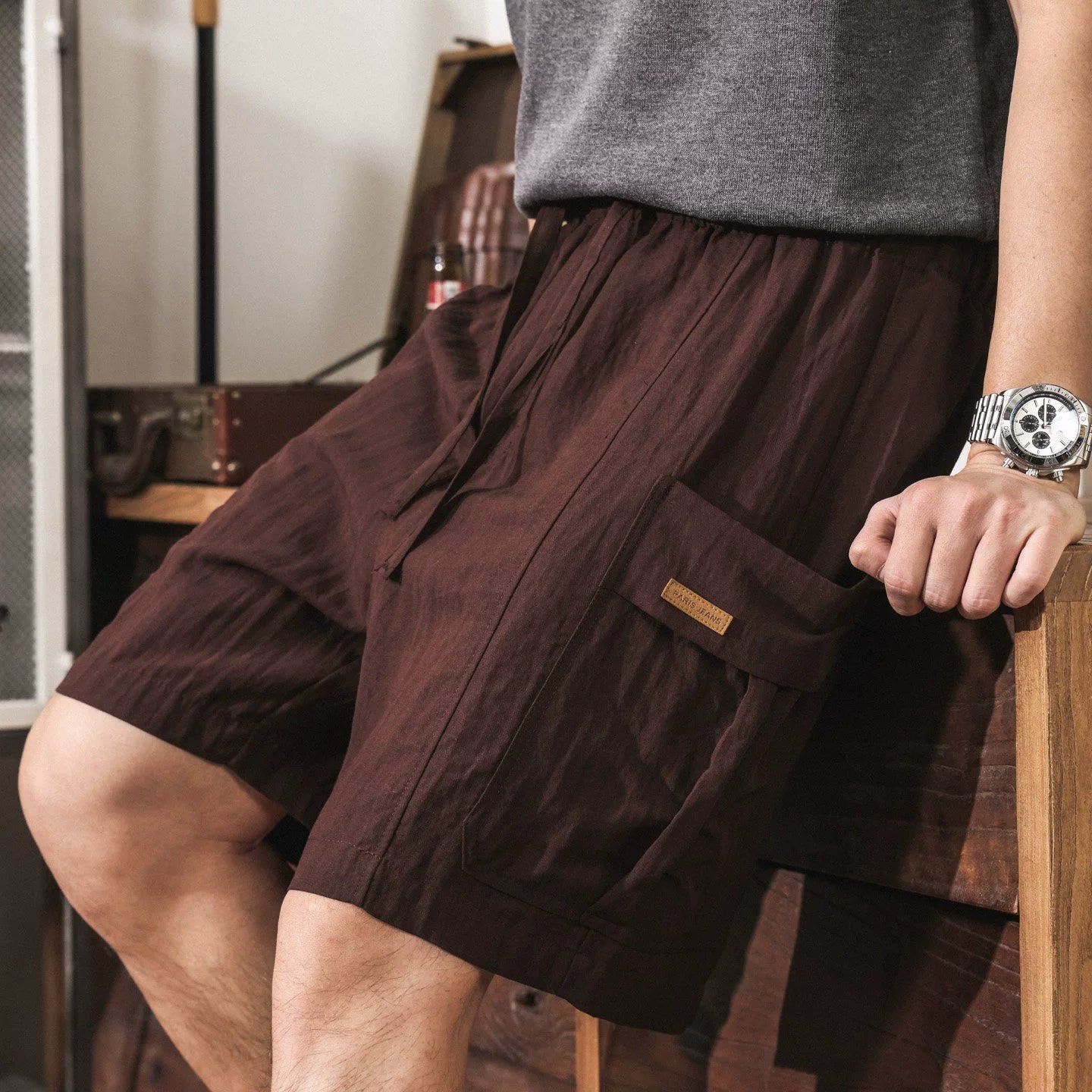 Harajuku-Style Cargo Lyocell Linen Shorts - PLUMPURPLE