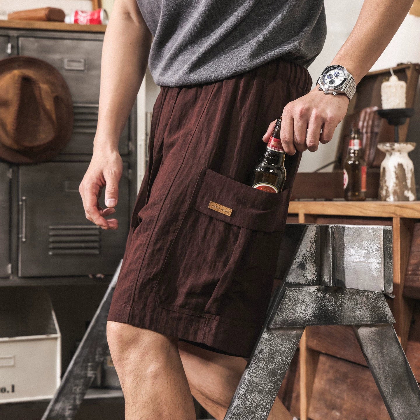 Harajuku-Style Cargo Lyocell Linen Shorts - PLUMPURPLE