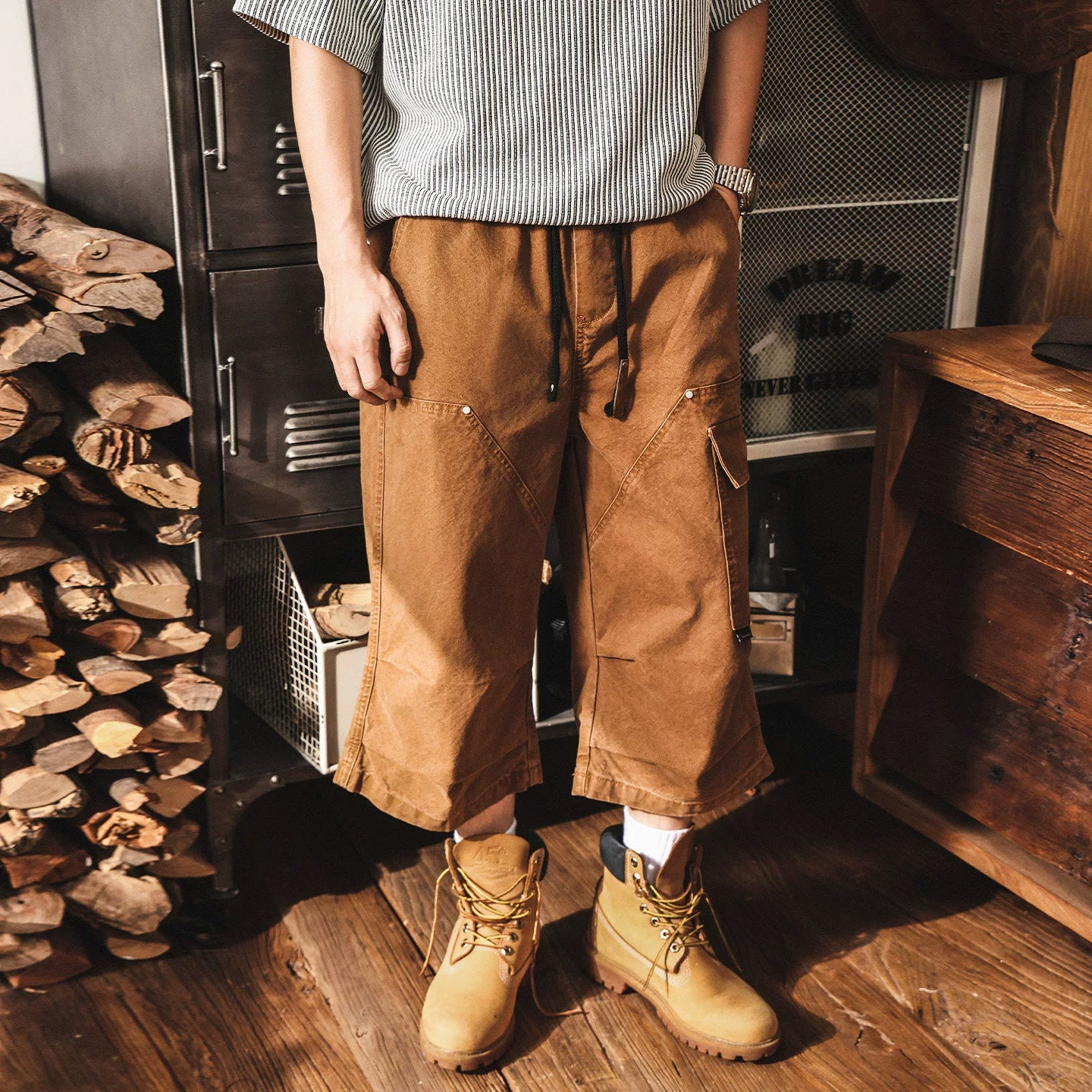 Men’s Baggy Below Knee Jorts – Oversized Cargo Streetwear Denim Culotte