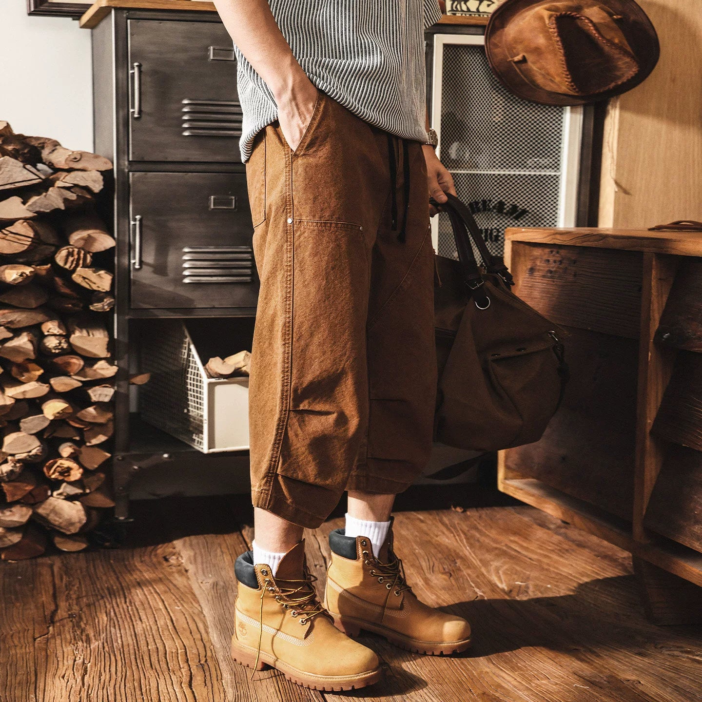 Men’s Baggy Below Knee Jorts – Oversized Cargo Streetwear Denim Culotte