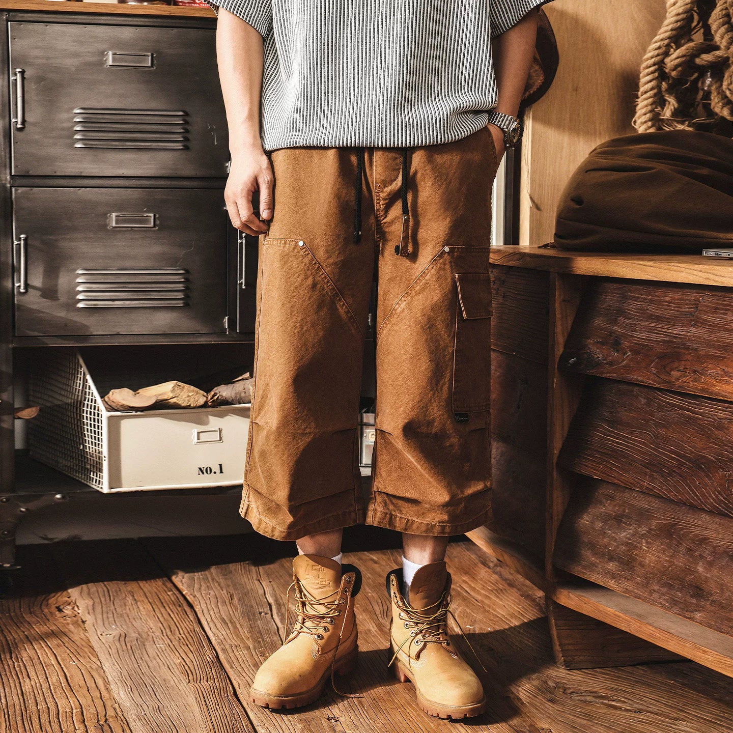 Men’s Baggy Below Knee Jorts – Oversized Cargo Streetwear Denim Culotte