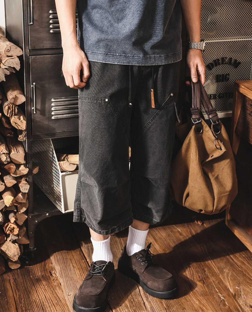 Men’s Baggy Below Knee Jorts – Oversized Cargo Streetwear Denim Culotte