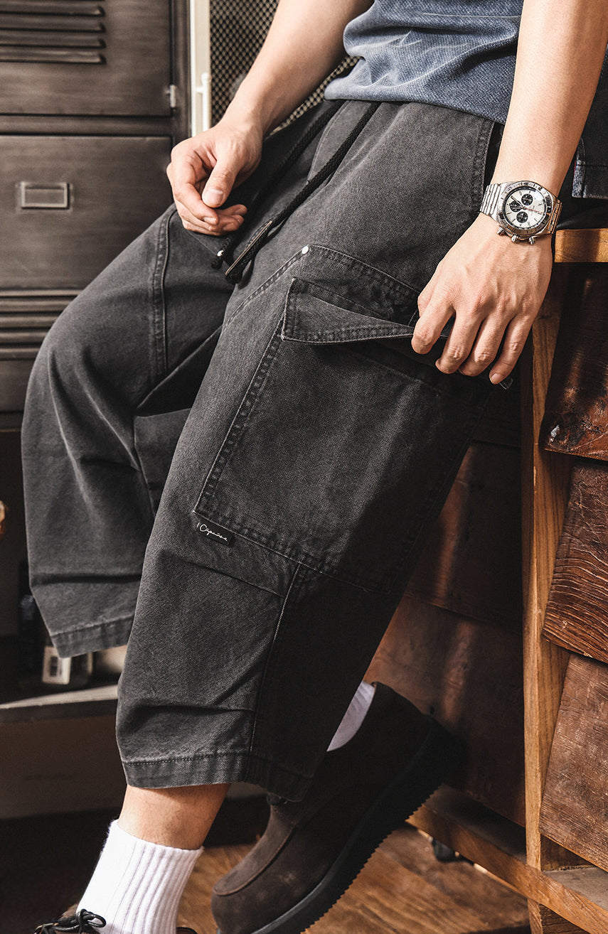 Men’s Baggy Below Knee Jorts – Oversized Cargo Streetwear Denim Culotte
