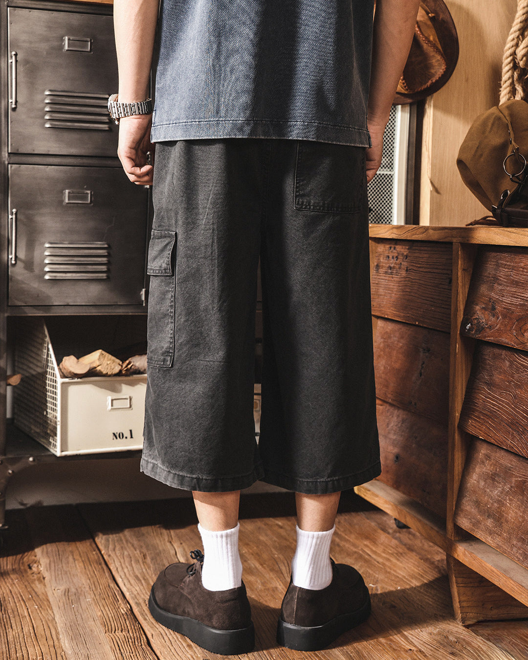 Men’s Baggy Below Knee Jorts – Oversized Cargo Streetwear Denim Culotte