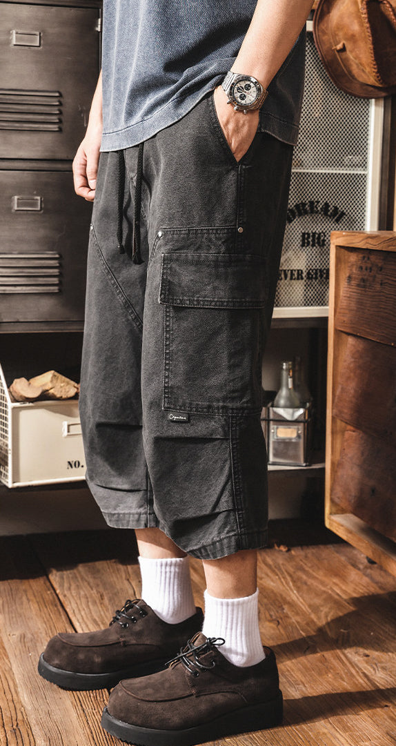 Men’s Baggy Below Knee Jorts – Oversized Cargo Streetwear Denim Culotte