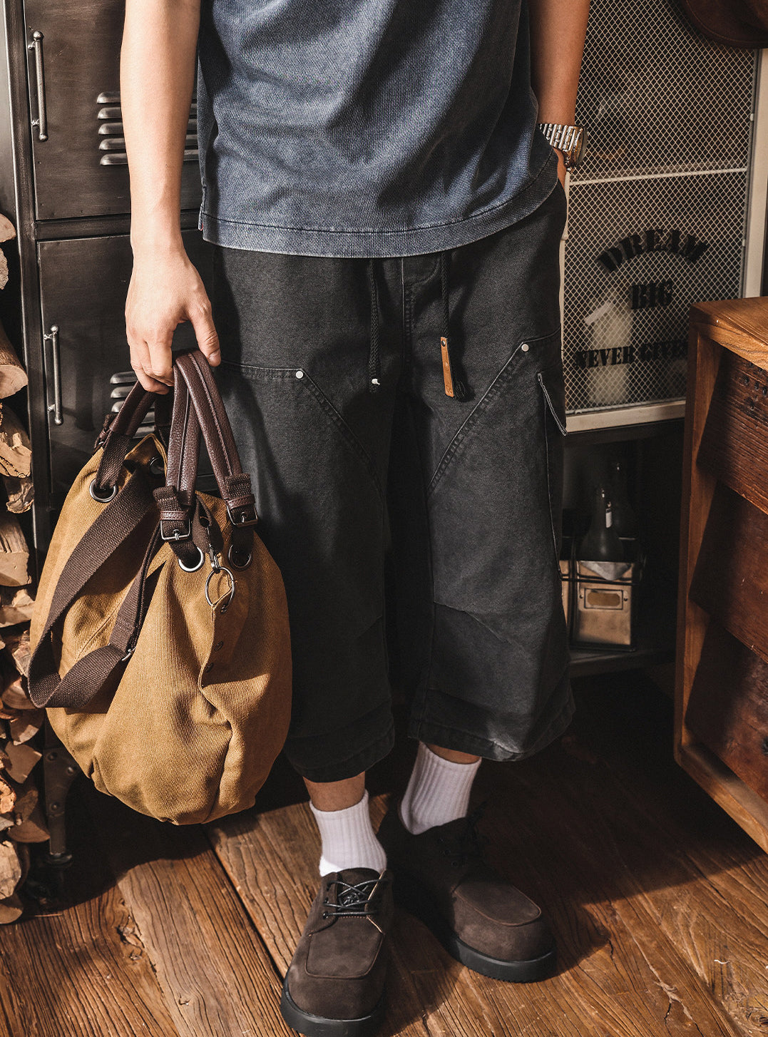 Men’s Baggy Below Knee Jorts – Oversized Cargo Streetwear Denim Culotte