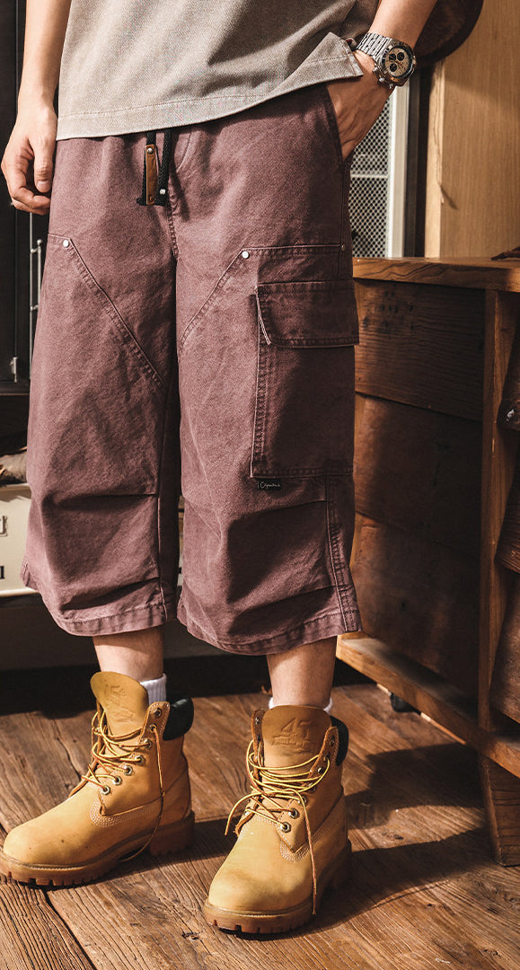 Men’s Baggy Below Knee Jorts – Oversized Cargo Streetwear Denim Culotte