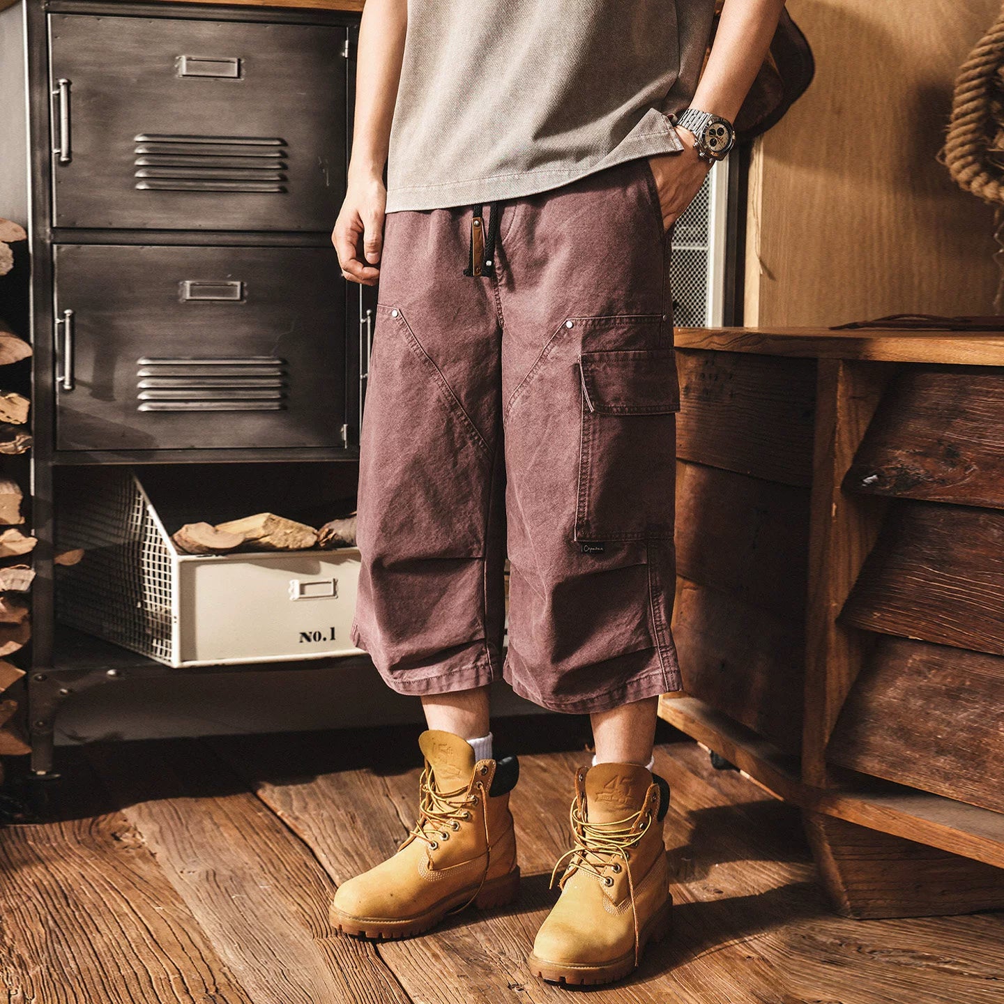 Men’s Baggy Below Knee Jorts – Oversized Cargo Streetwear Denim Culotte