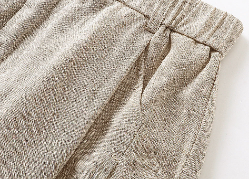 Quiet Luxury Ramie Linen-Blend Culotte– Pleated Baggy Below Knee Retro Shorts