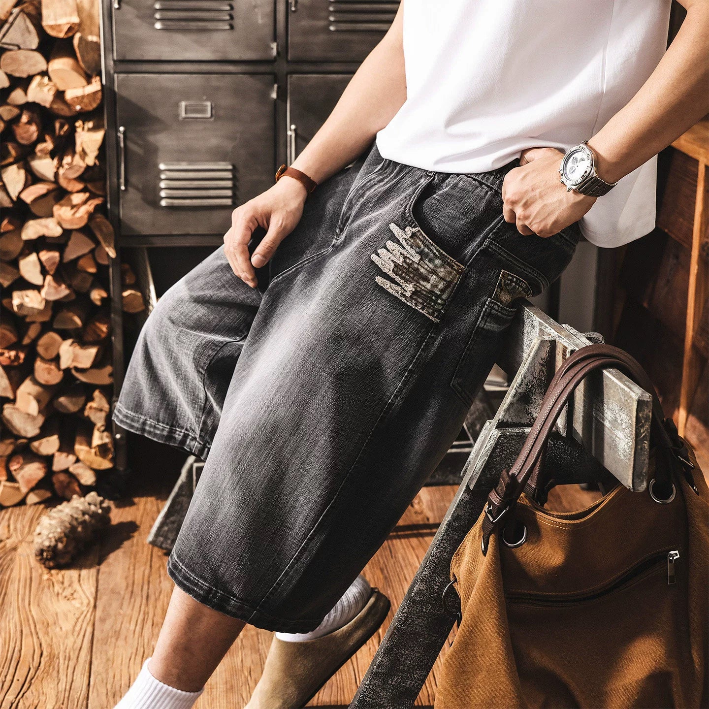 Distressed Black Wash Denim Culotte - Below Knee Baggy Jorts