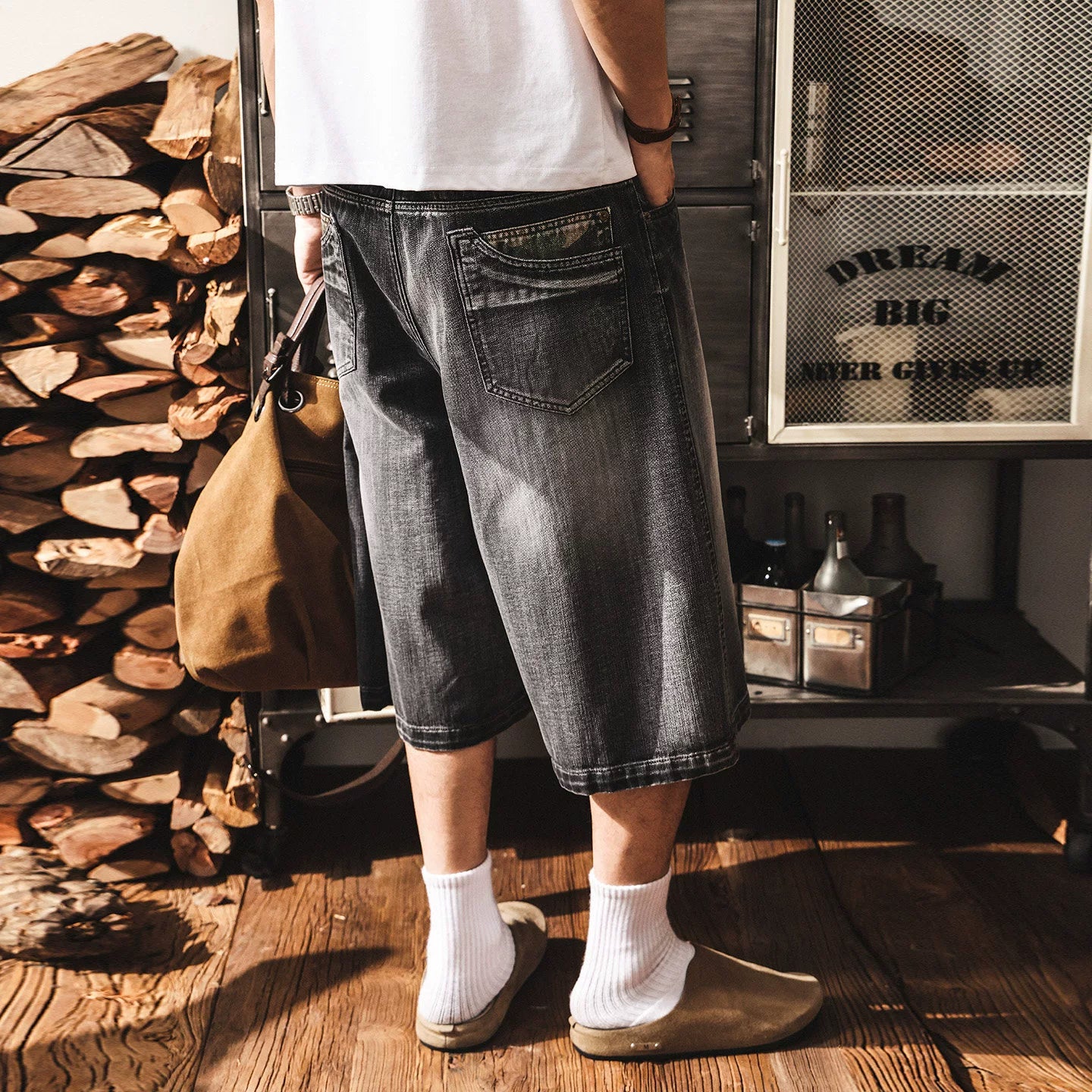 Distressed Black Wash Denim Culotte - Below Knee Baggy Jorts