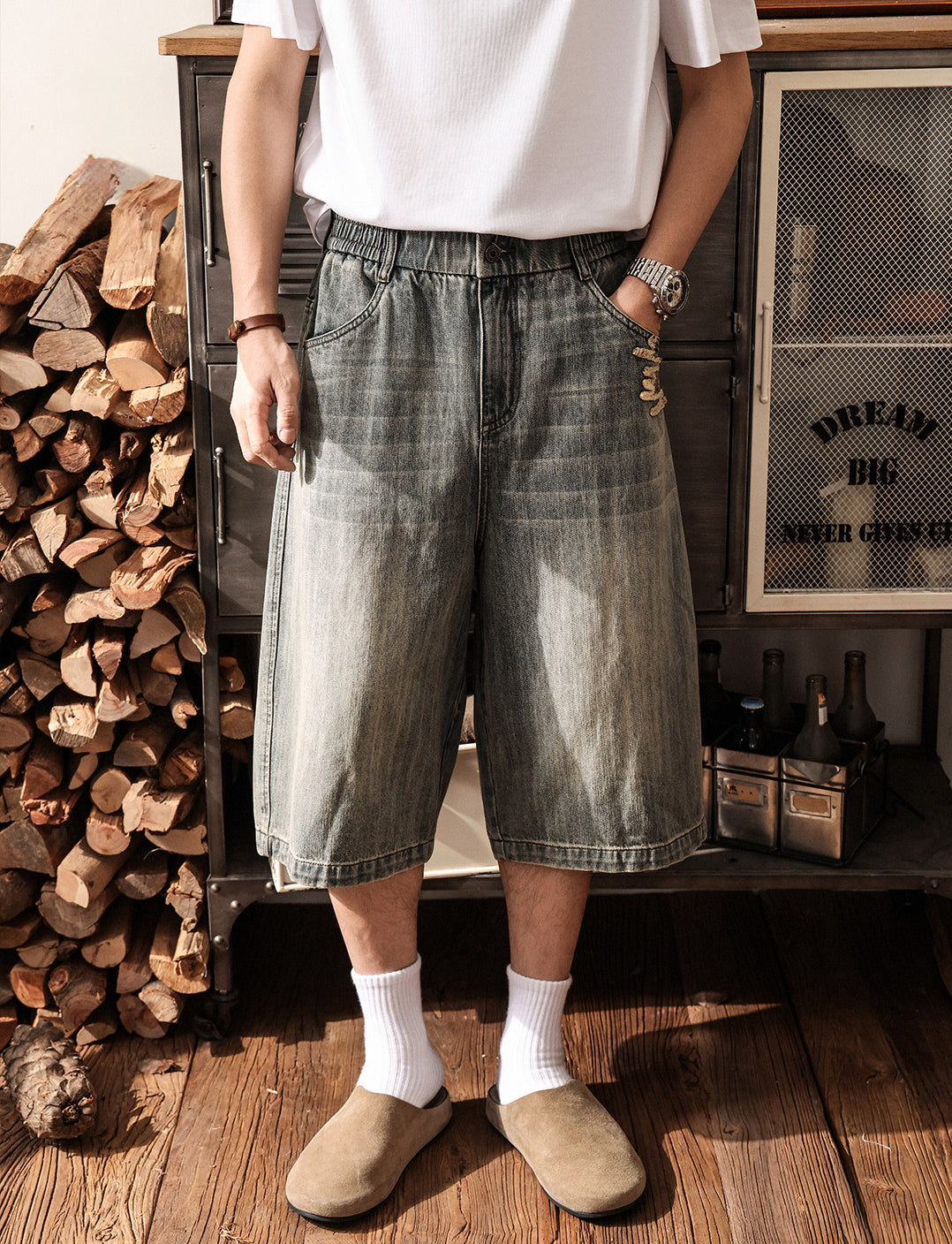 Distressed Black Wash Denim Culotte - Below Knee Baggy Jorts