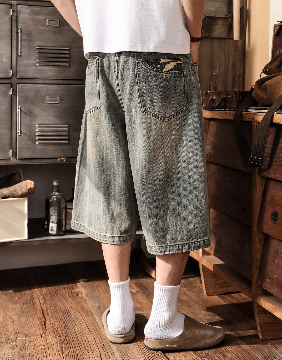 Distressed Black Wash Denim Culotte - Below Knee Baggy Jorts