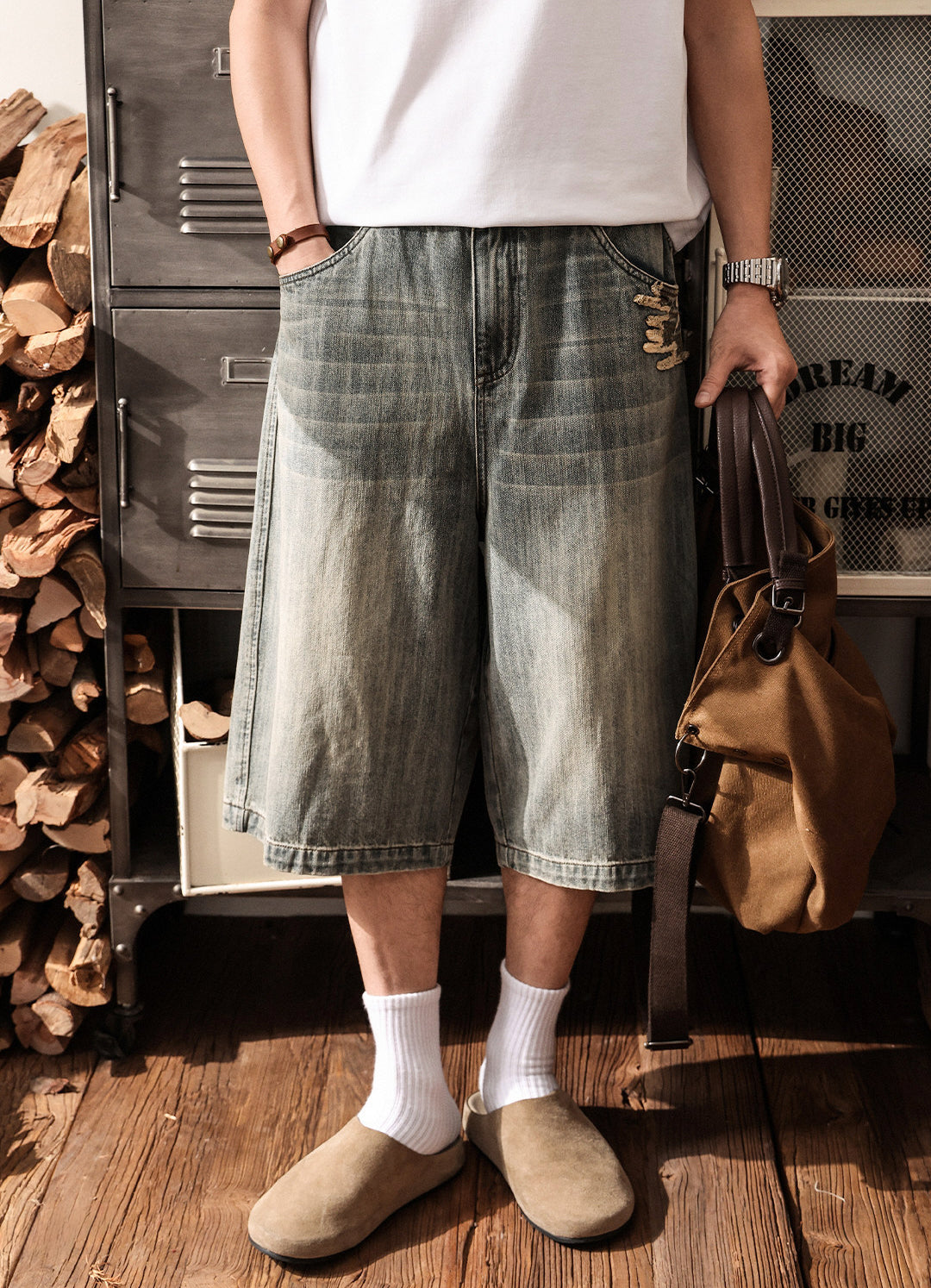 Distressed Black Wash Denim Culotte - Below Knee Baggy Jorts