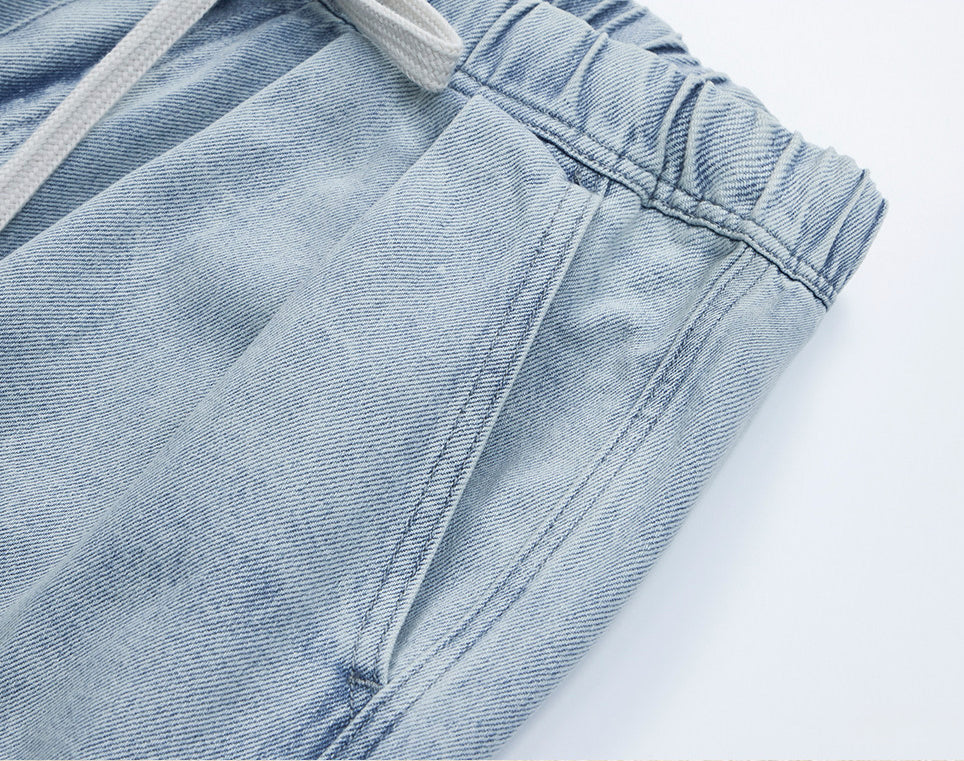 Vintage Wash Relaxed Drawstring Pleated Below Knee Jorts - The Slouchy Baggy Denim Culotte