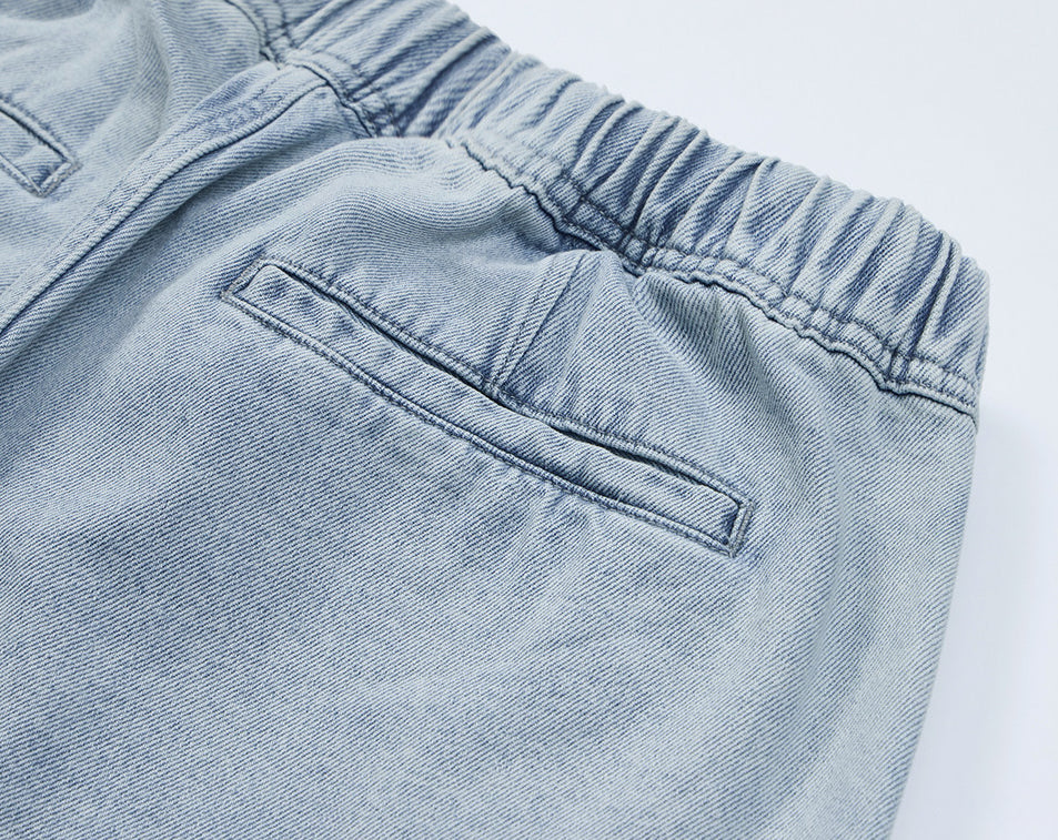 Vintage Wash Relaxed Drawstring Pleated Below Knee Jorts - The Slouchy Baggy Denim Culotte