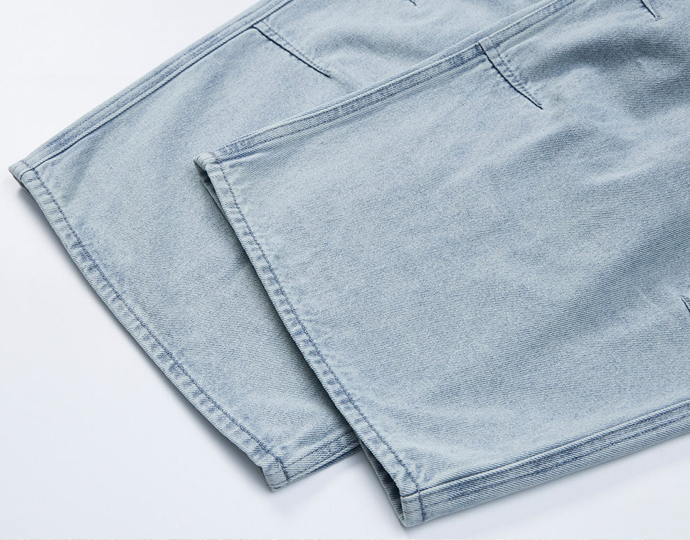 Vintage Wash Relaxed Drawstring Pleated Below Knee Jorts - The Slouchy Baggy Denim Culotte