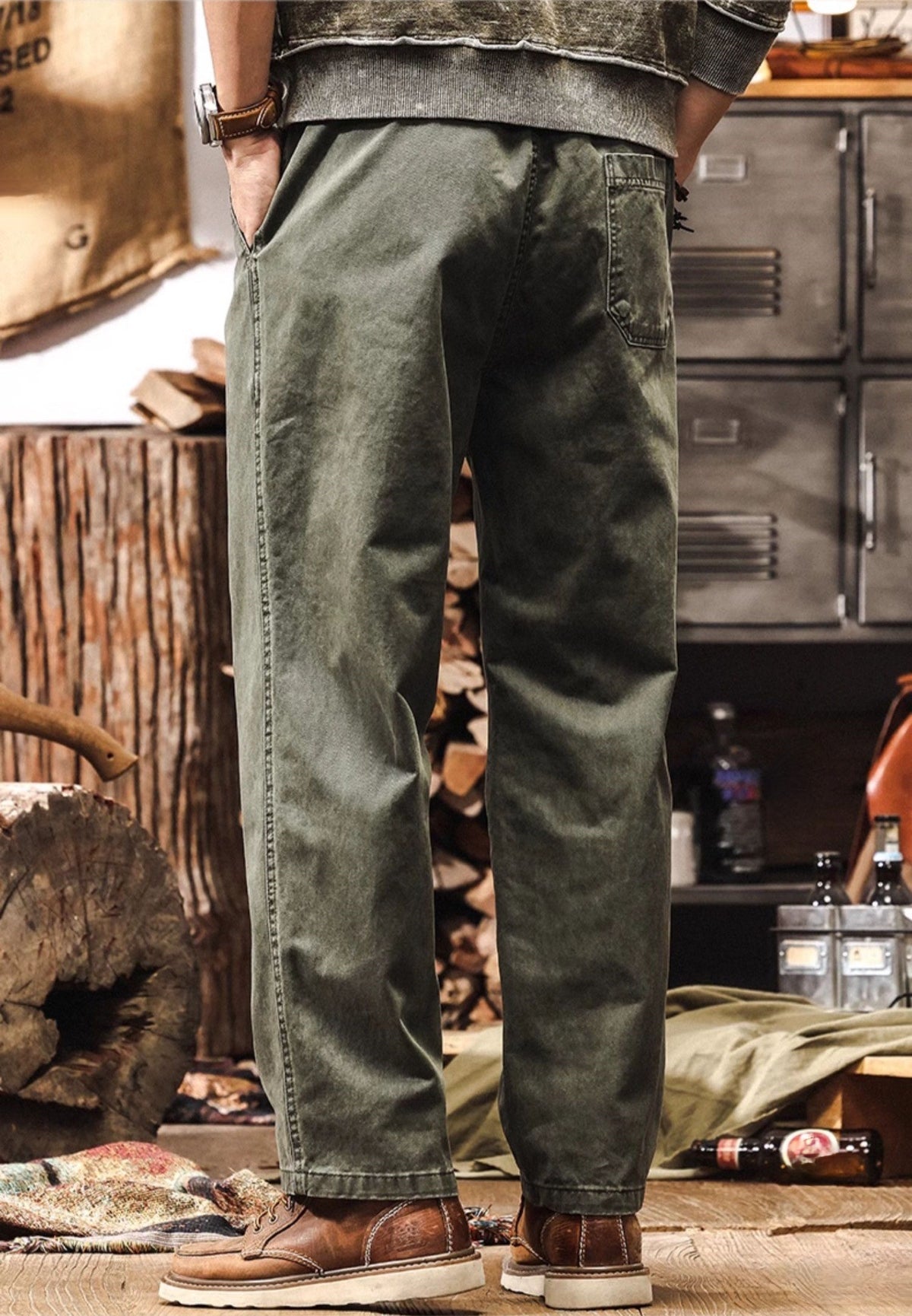 Men's Vintage Green Drawstring Pants