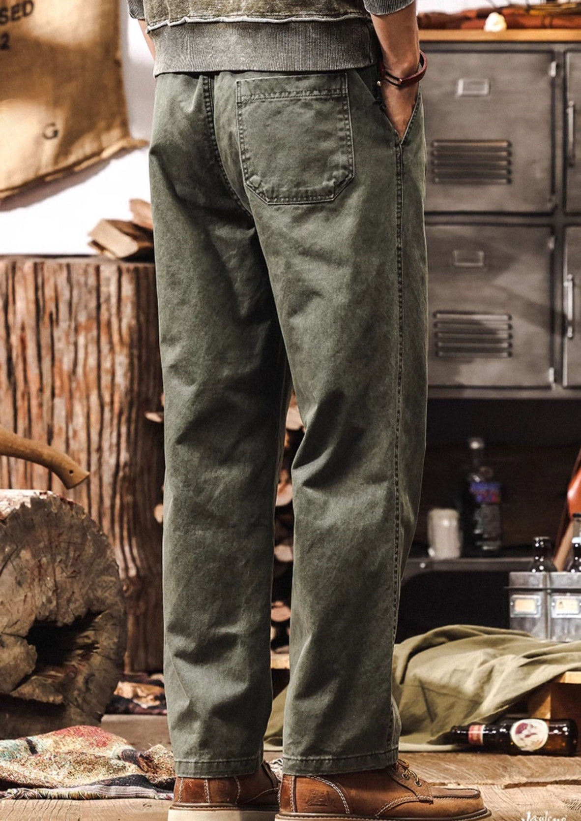 Men's Vintage Green Drawstring Pants