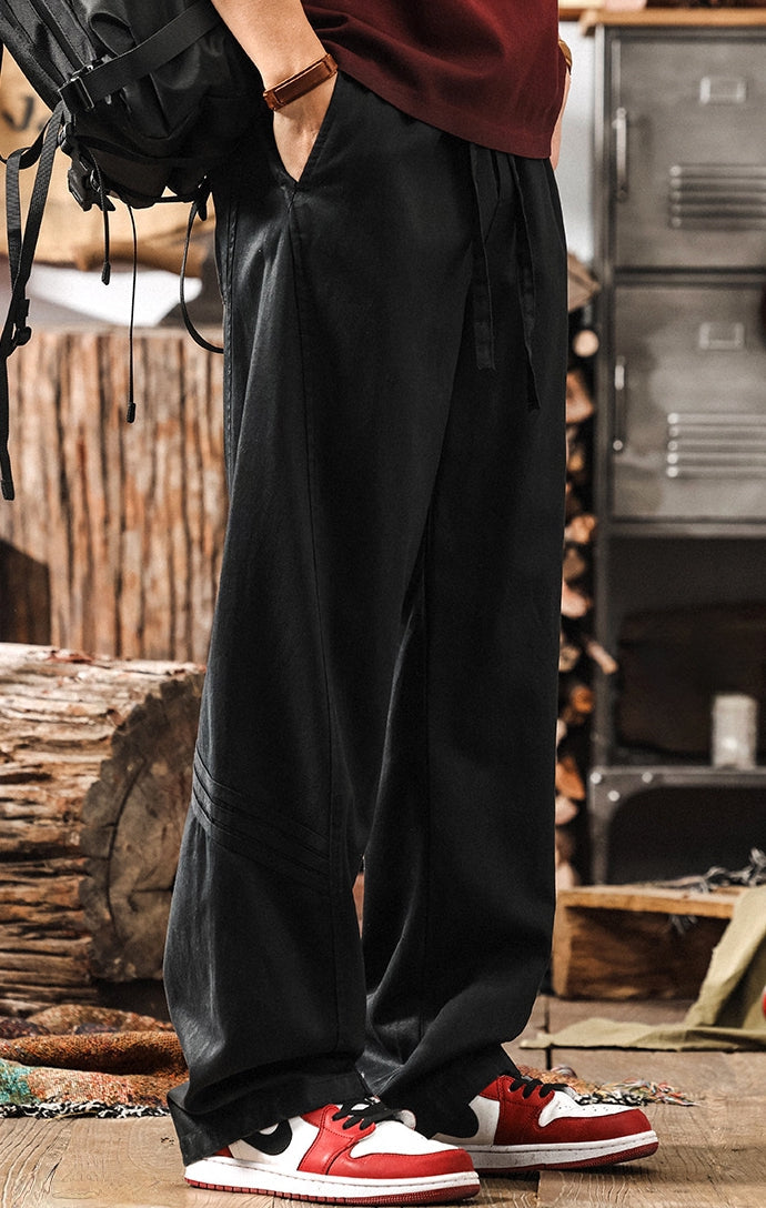 Wear Resistant Wide-Leg Streetwear Pants in Black