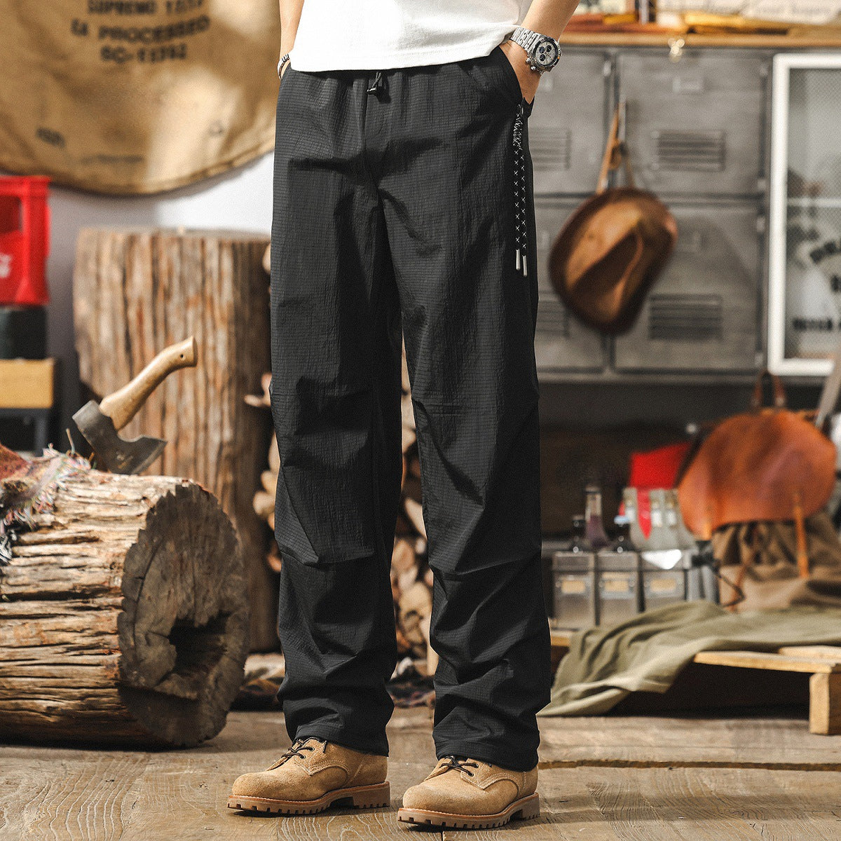 Quick-Drying Black Paratrooper Pants