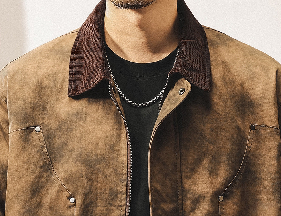 Worn Suede Corduroy Collar Jacket