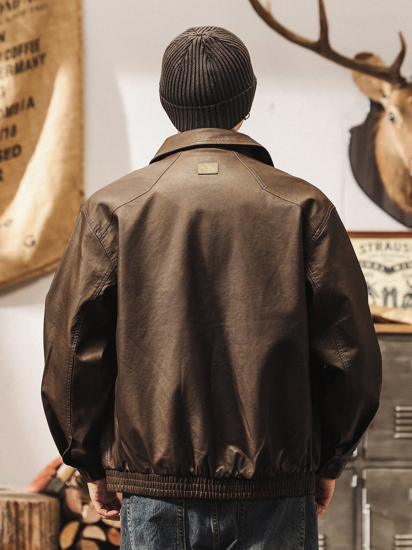 Washed Leather Zip Jacket