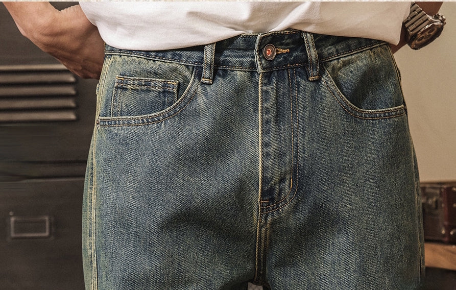 Green-Tinted Vintage Wash Denim Pant