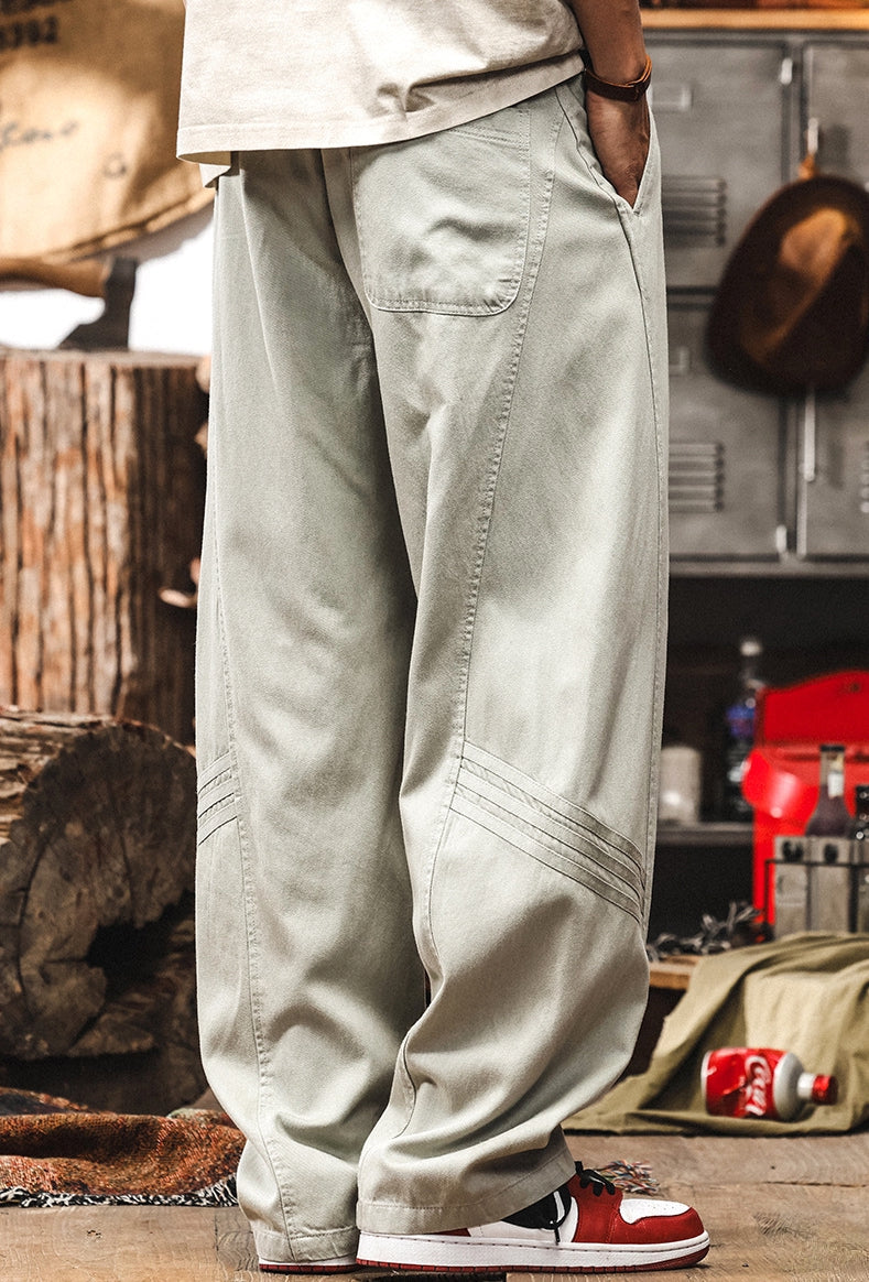 Wear Resistant Wide-Leg Streetwear Pants in Grey