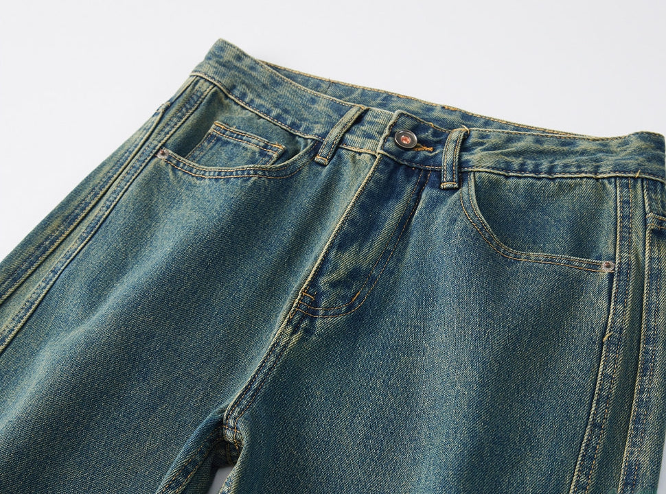 Green-Tinted Vintage Wash Denim Pant