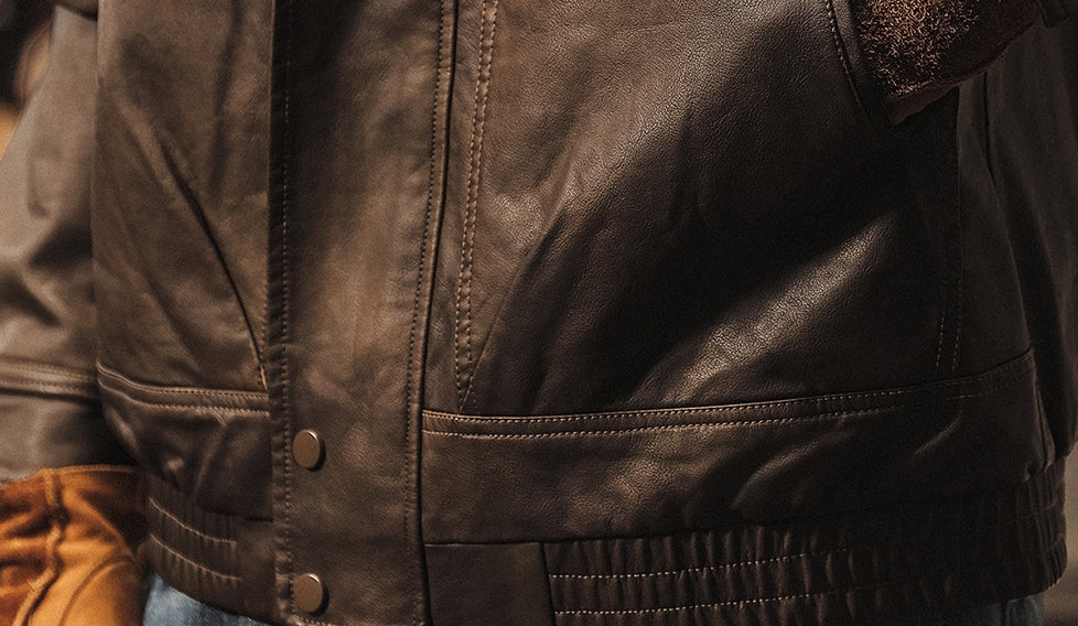 Washed Leather Zip Jacket
