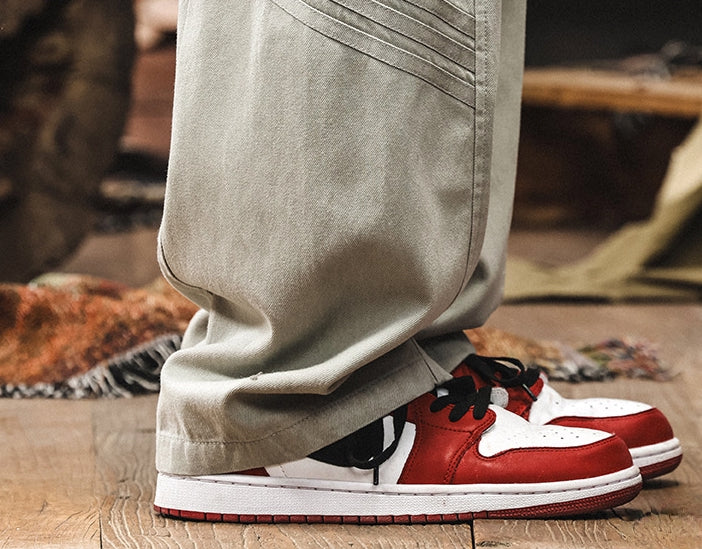 Wear Resistant Wide-Leg Streetwear Pants in Grey